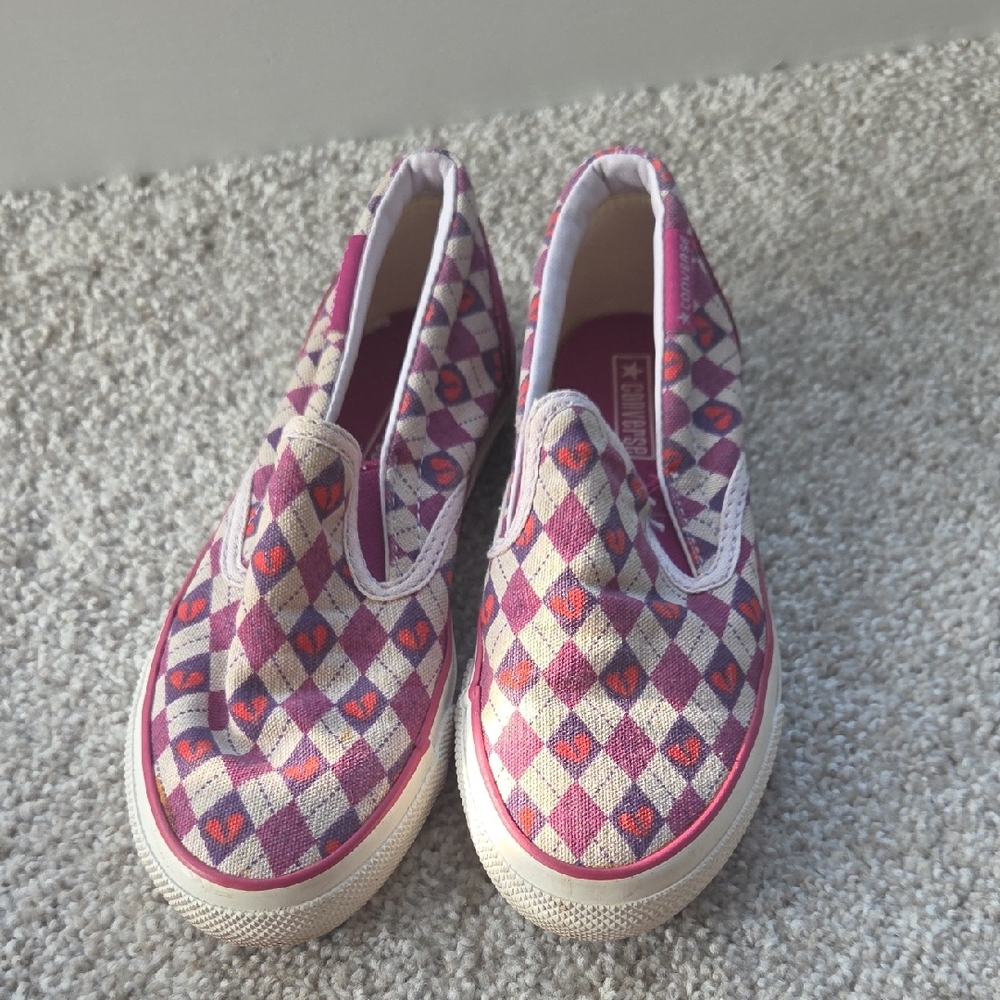 Converse Kids Checkered Slip-On Sneakers - Purple and Cream